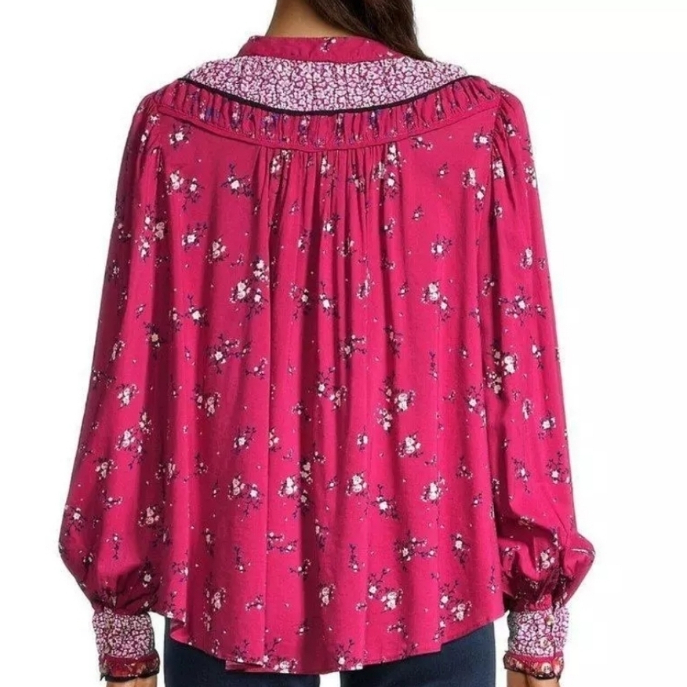 Free People Paloma Boho Blouse shirt womens XS retro colorful oversized hippie - Picture 2 of 7